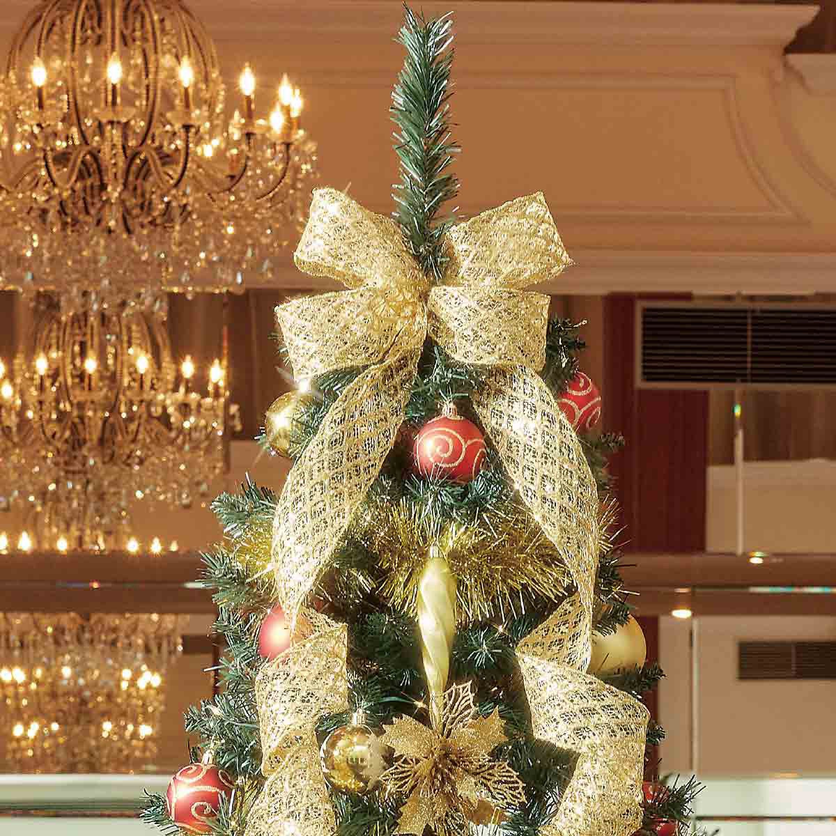 8736-1286 冬装飾 木製ベースクリスマスツリーセット ゴールド 1セット