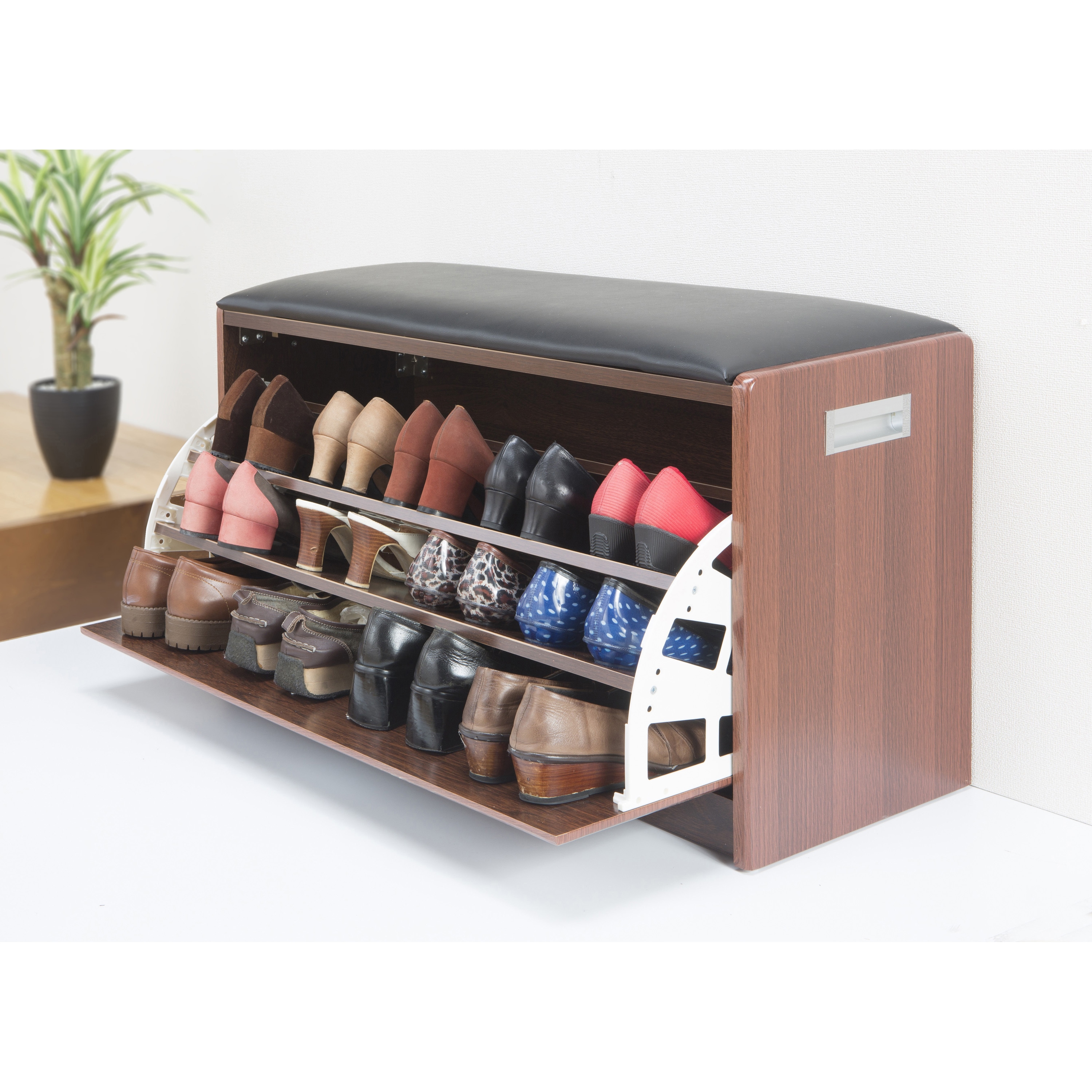 VT007-801 ベンチ式シューズラック Vita ブラウン色 高さ46cm幅84cm