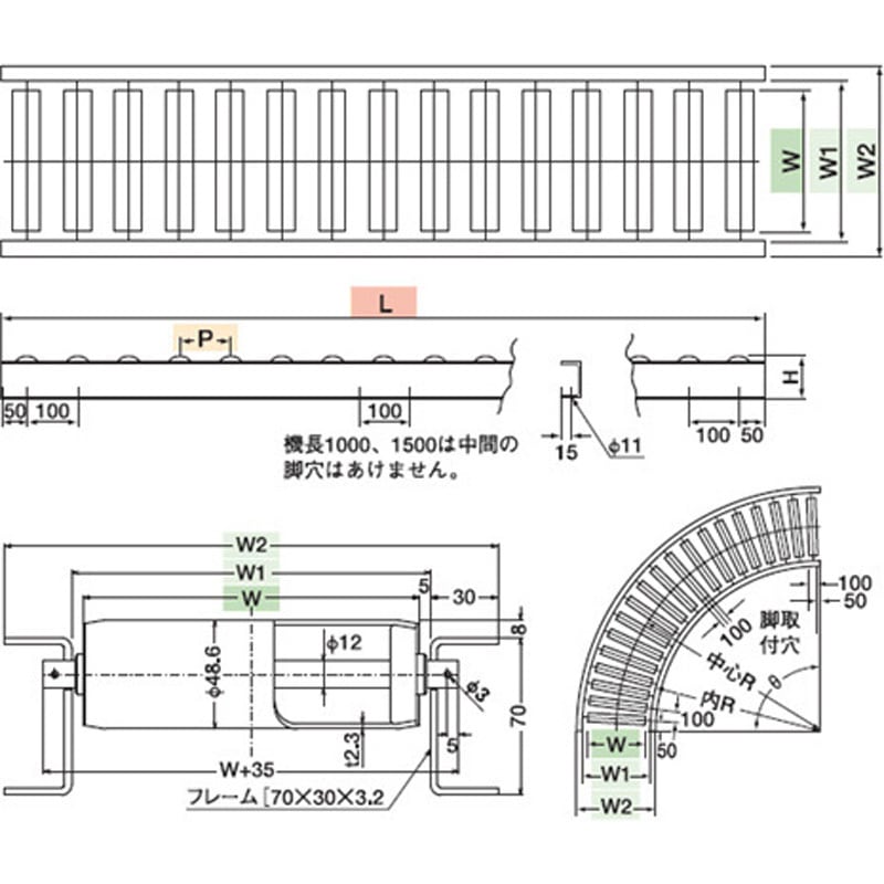 M4823-401520 スチールローラーコンベヤ 1台 テラウチ(寺内製作所