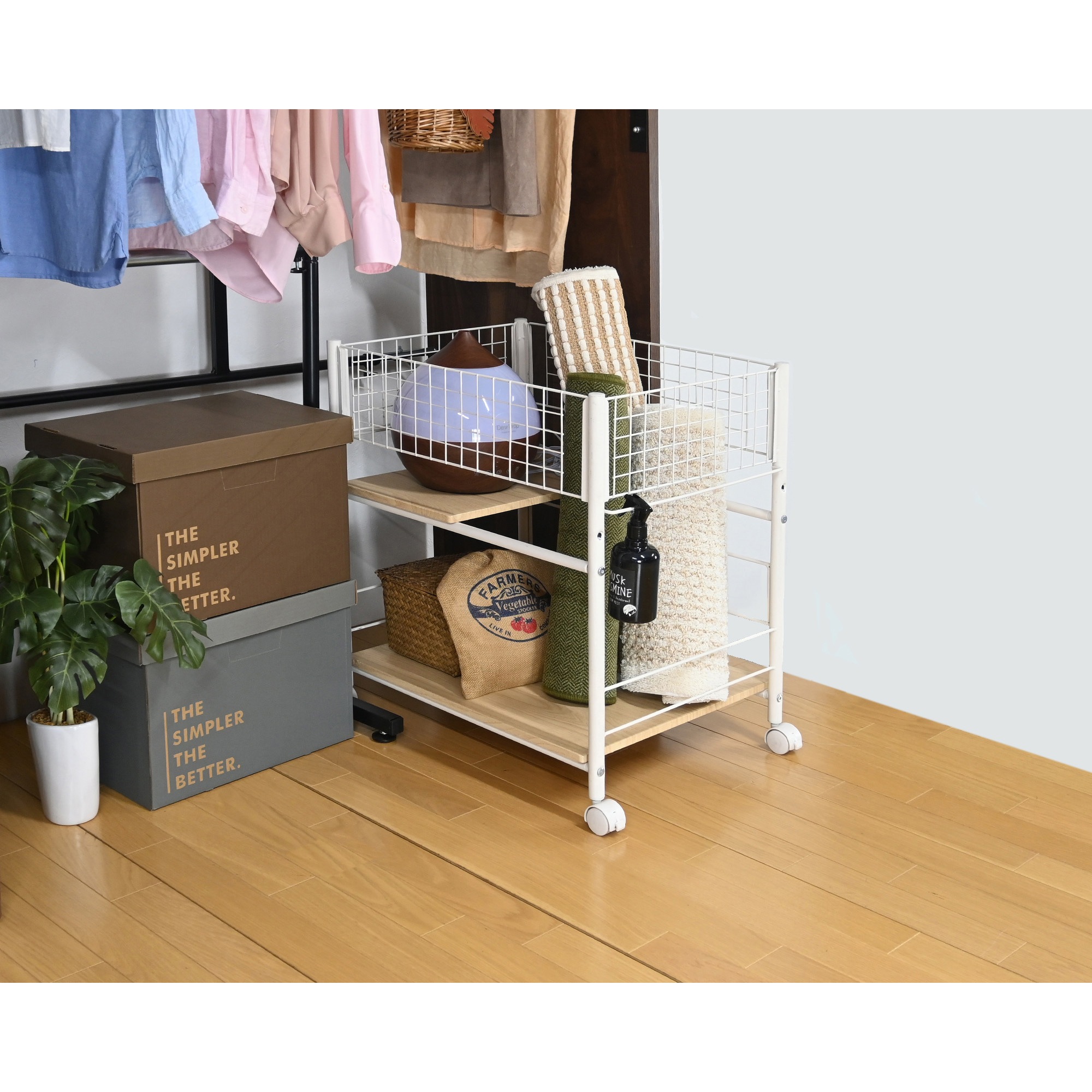 食器棚、押入れ用衣服棚、 RS-44 WH キャスター付押入れ収納ラック フクダクラフト 2段 ホワイト