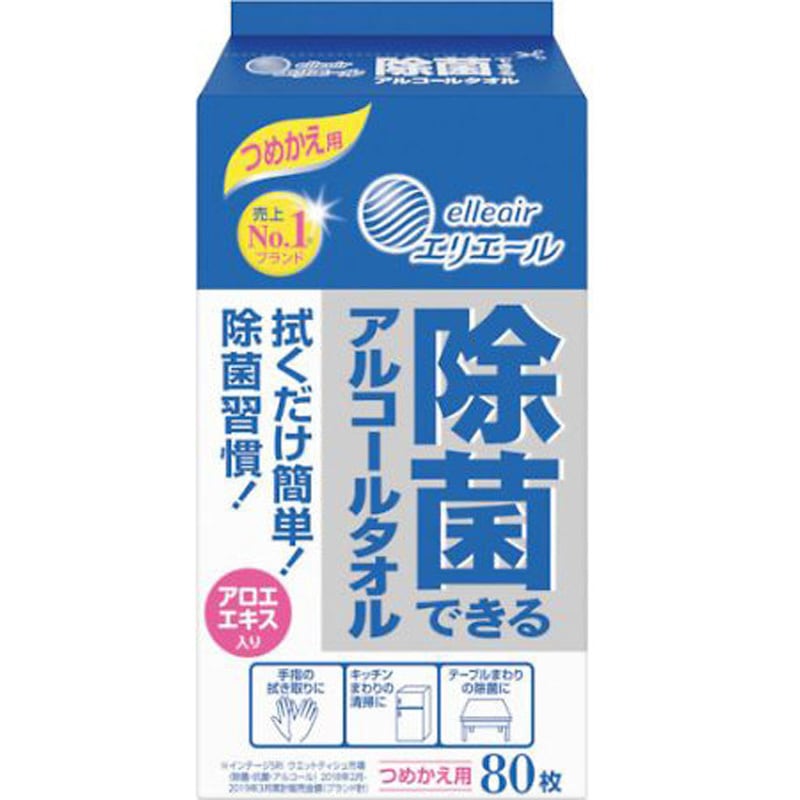 833335 除菌できるアルコールタオル つめかえ用 80枚 1ケース(24個) イービーエス 【通販モノタロウ】