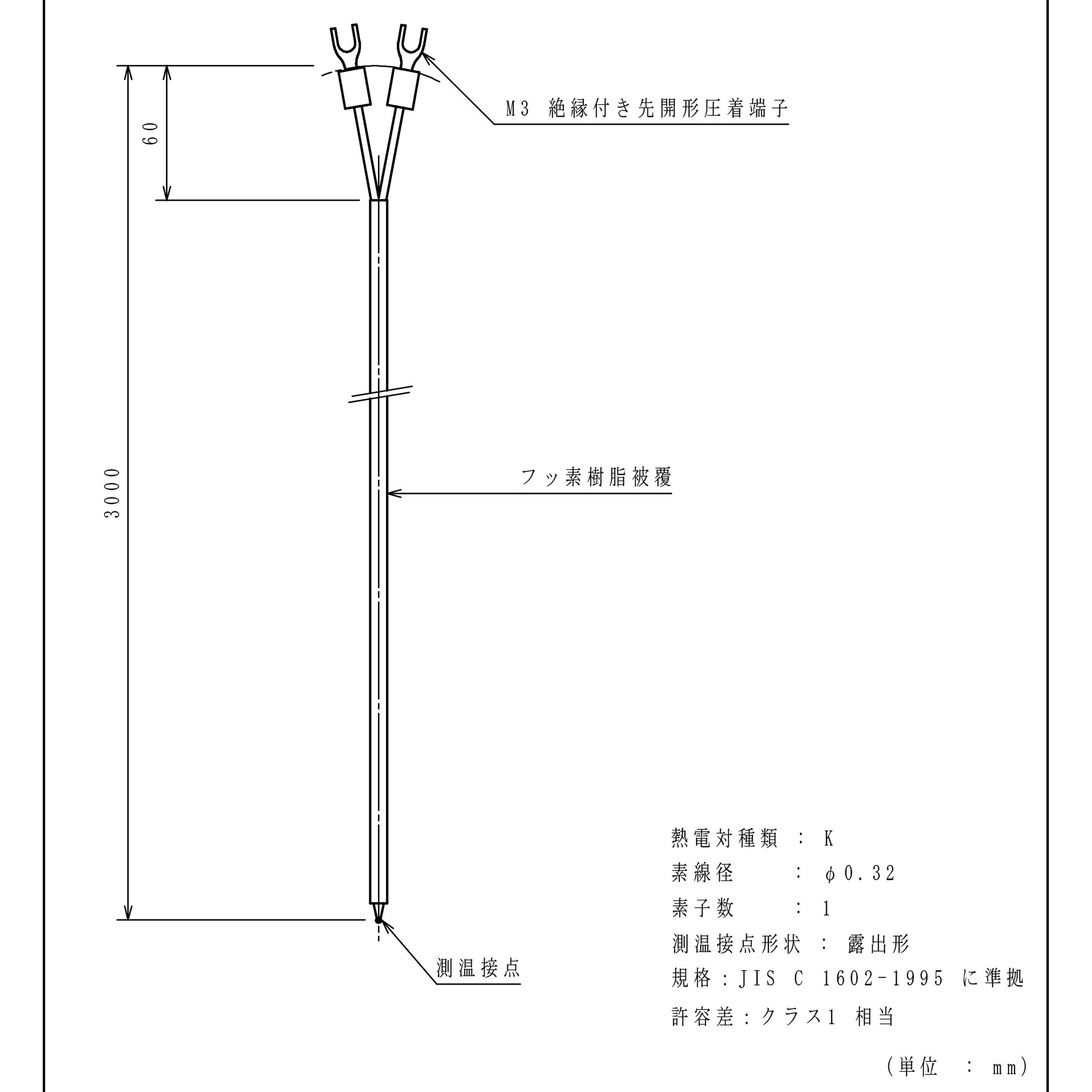 D-KF3MHM コネクター付被覆熱電対 林電工 熱電対K 長さ3000mm D