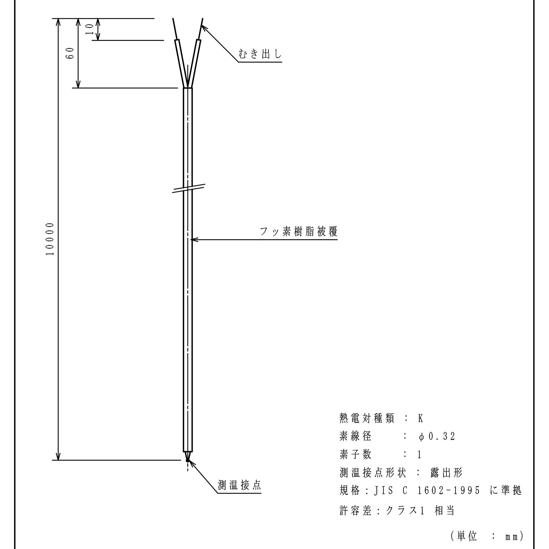 D-KF10P 被覆熱電対 林電工 シングル タイプK 長さ10m