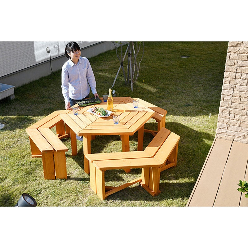 HXT-135B2 天然木製 ガーデンテーブル(4点セット) 1セット YAMAZEN