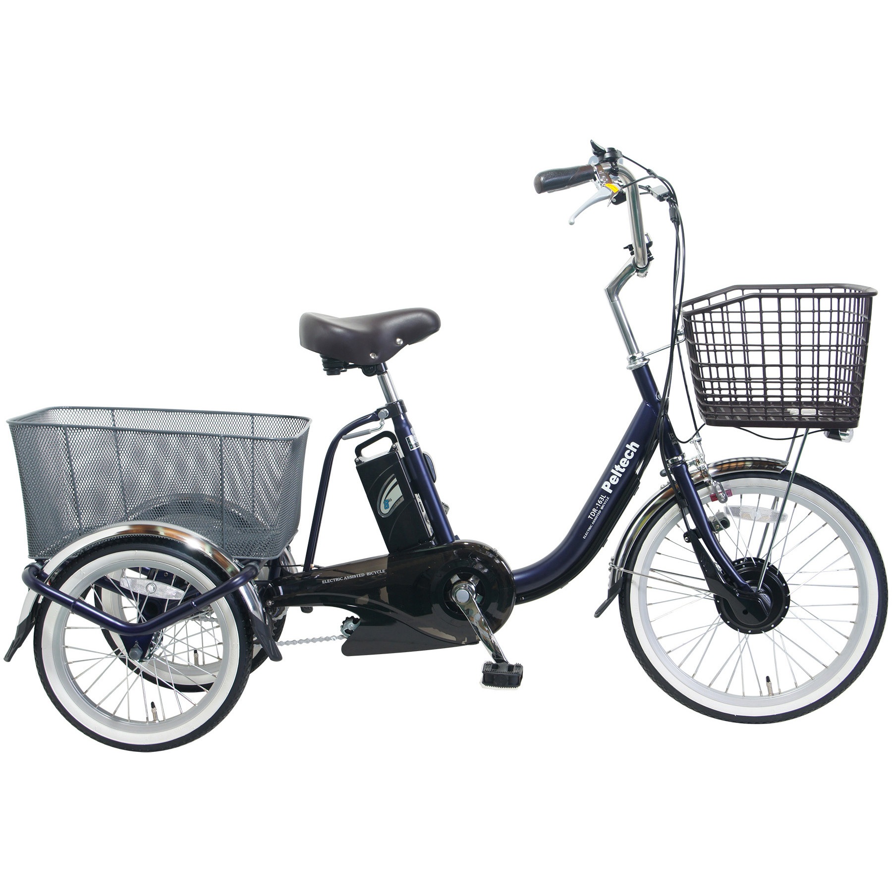 TBDR-163-TC-BL 防災サイクル 前20型/後16型ノンパンク電動アシスト三輪自転車 TBDR-163-TCシリーズ PELTECH(ペルテック) LEDライト