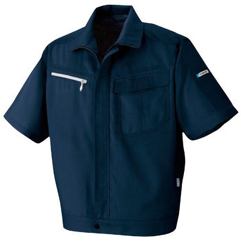 894 894 ハイブリッド 半袖ジャンパー アリオカ(mc.maon) 布帛+ニット 半袖ブルゾン ネイビー色 S着丈62cm