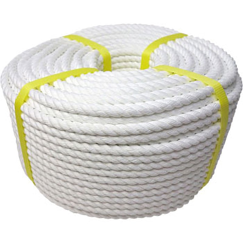 ポリエステルロープ 丸三 白色 小巻(PPバンド止め) 種類3ツ打 太さ9mm