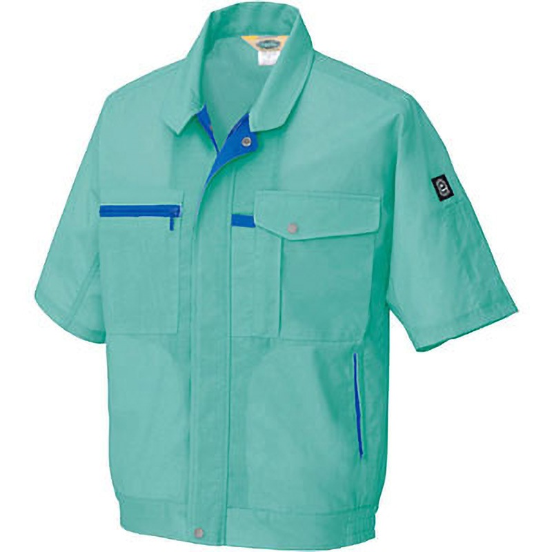 AZ5361 AZ-5361 エコT/Cマルチワーク 半袖ブルゾン(春夏用) アイトス 帯電防止 フルペット強撚トロピカル エメラルドグリーン色 LL着丈68cm