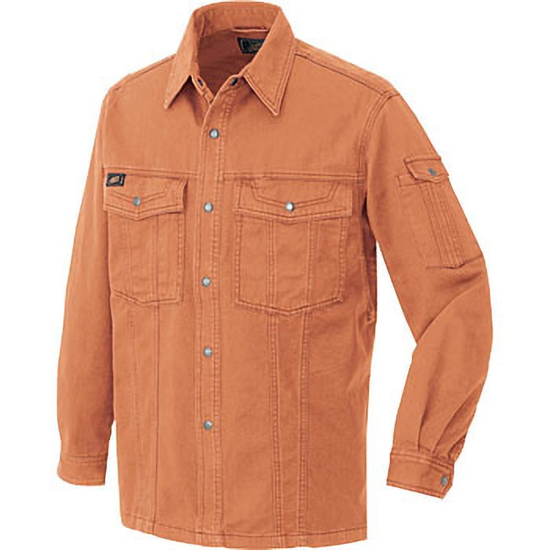 AZ6545 AZ-6545 アジトインパクト 長袖シャツ(厚地)(年間用) アイトス 綿100% ツイル オレンジ色 3L着丈81cm