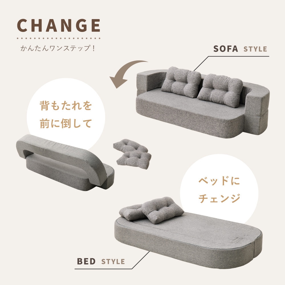 ソファ 圧縮 2WAY ソファベッド クッション2個付き ベージュ グレー 270621800 圧縮フロアソファ 2WAY クッション2個付き 萩原 ベージュ色