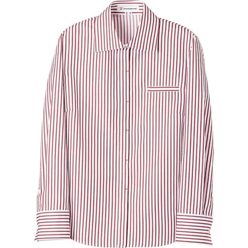 WH7616-2 シャツ・女・長袖 セブンユニフォーム カフス折り返し 女性用 先染めストライプ ワイン×ホワイト色 サイズ9  WH7616-2