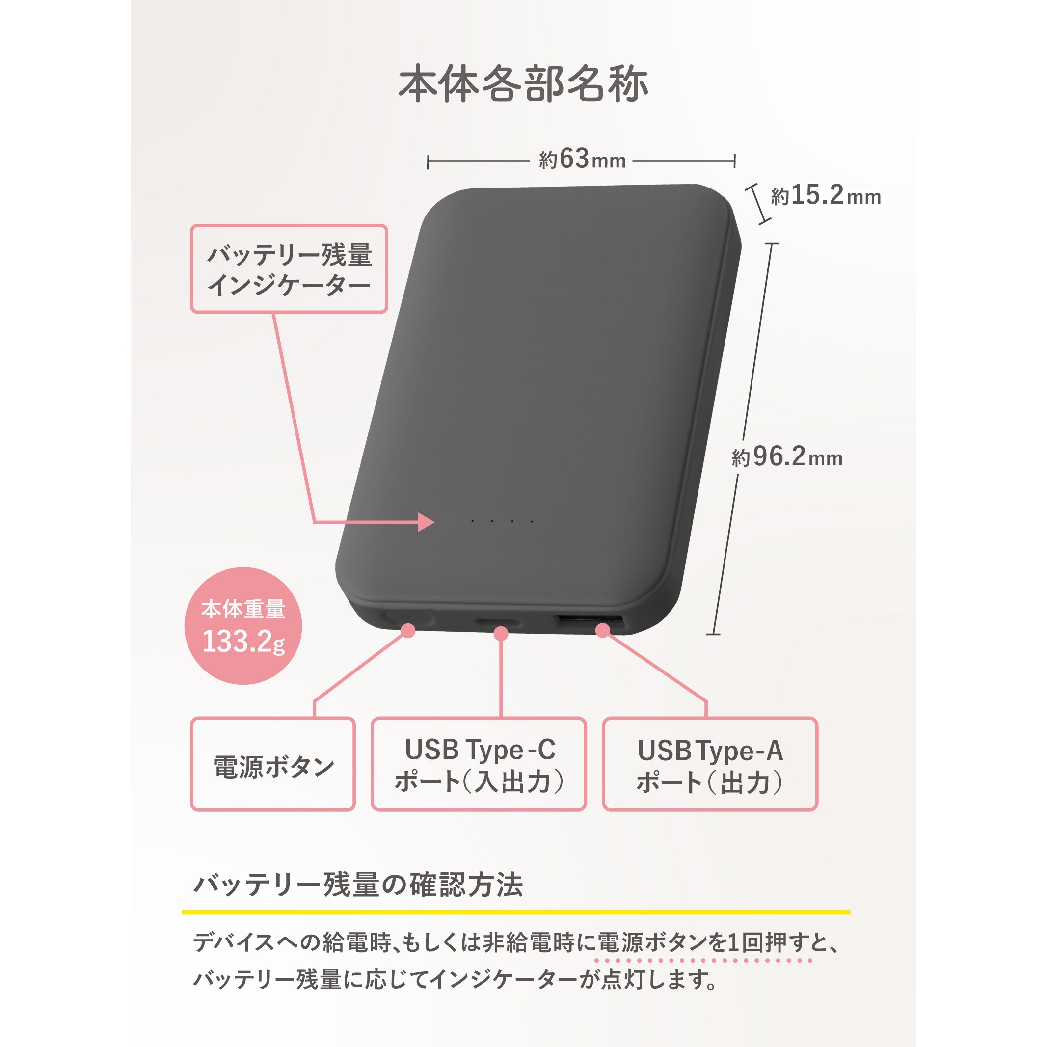 LN-MBMZ50DGY 半固体モバイルバッテリー 燃えにくい モバイル