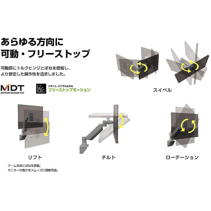KA-A2-1021-LGR モニターアーム KA-A2型 モニター質量6～10kg LAMP