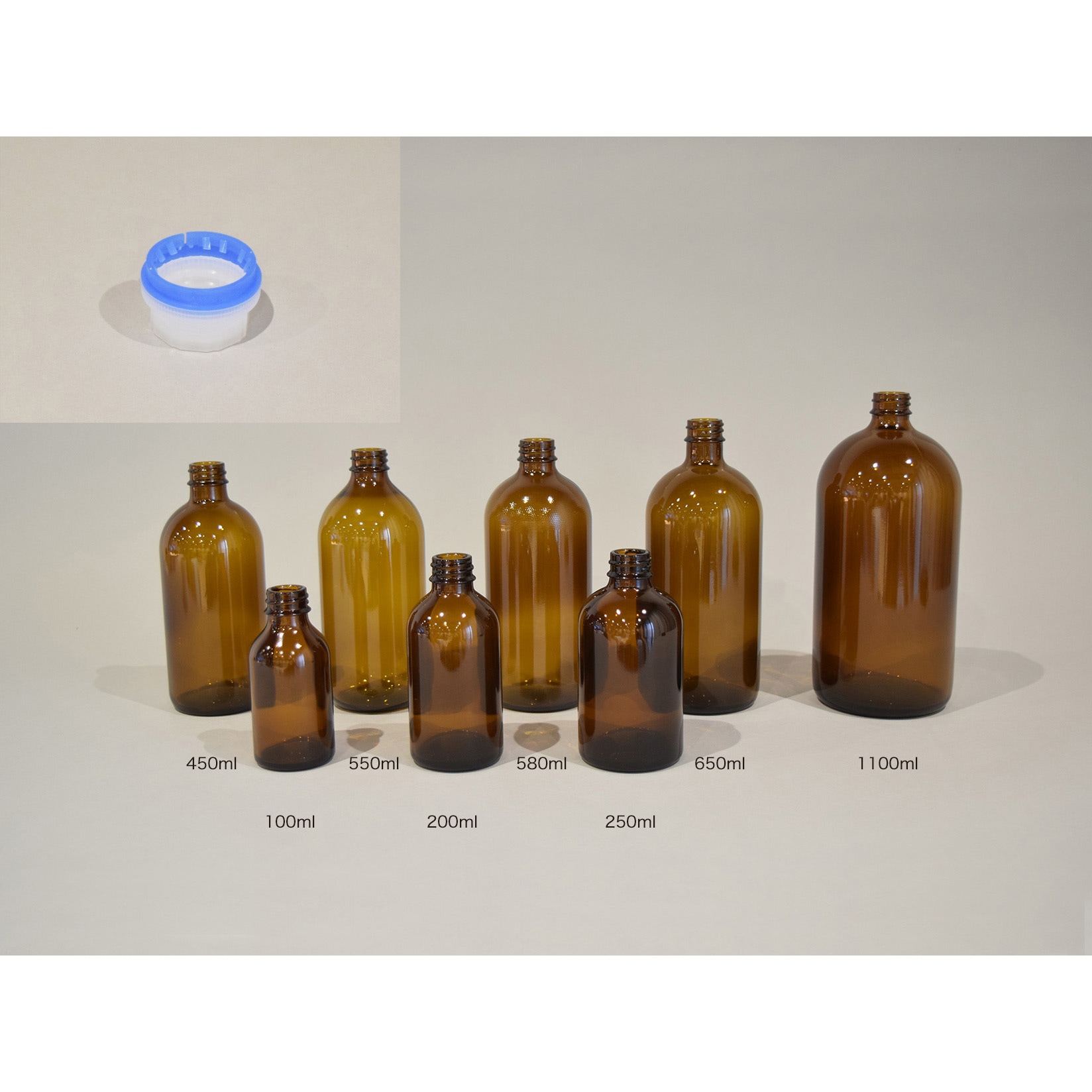 31074 硝子瓶(細口茶色)改ざん防止キャップ付 テフロンフィルム