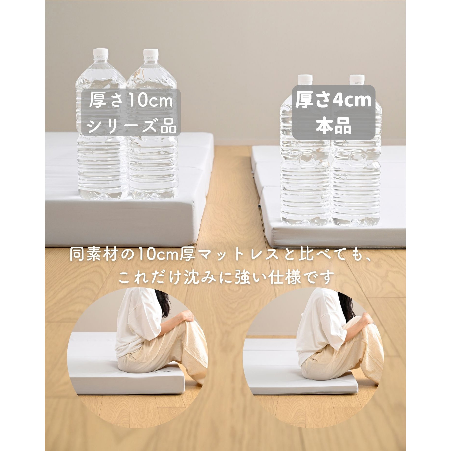 STM3-S(LGY) マットレス 高反発 かため 軽量 トッパー 3つ折り 厚さ4cm