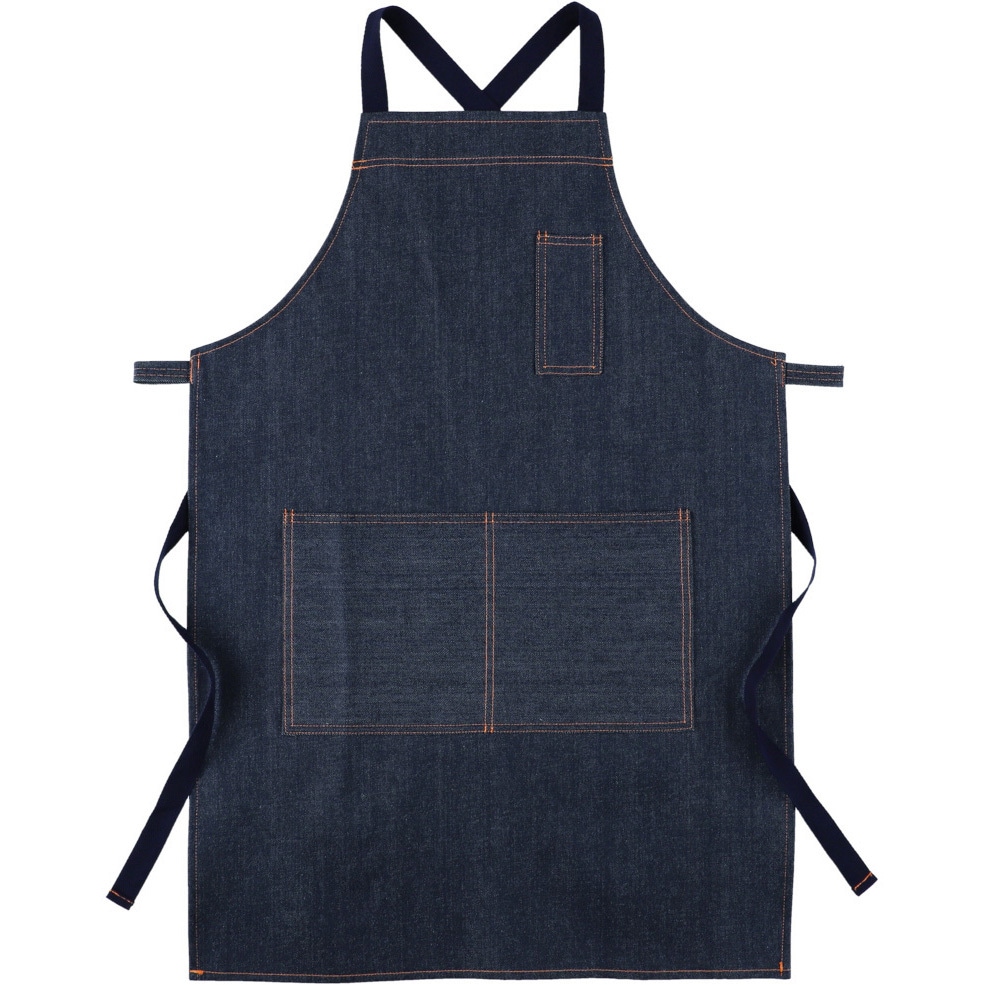 114 日本製デニムエプロン(タスキ) C2 インディゴ色 フリーサイズ 前