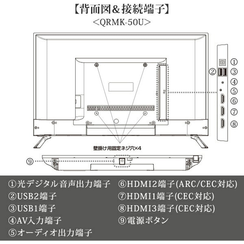 QRMK-43F 液晶ディスプレイ 43/50型 YAMAZEN(山善) パネル駆動方式VA