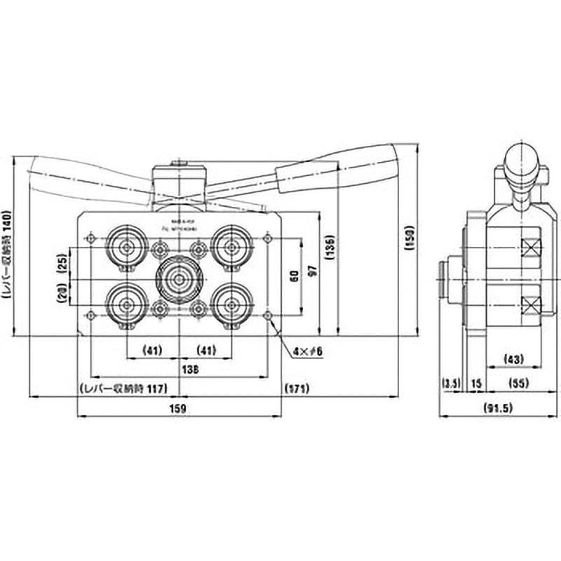 MAM-A-4S4 BRASS FKM マルチカプラ MAM-A型 ソケット 日東工器 最高使用圧力1.0MPa ポート数4(プレート/小) 質量2700g 取付ねじサイズRc1/2
