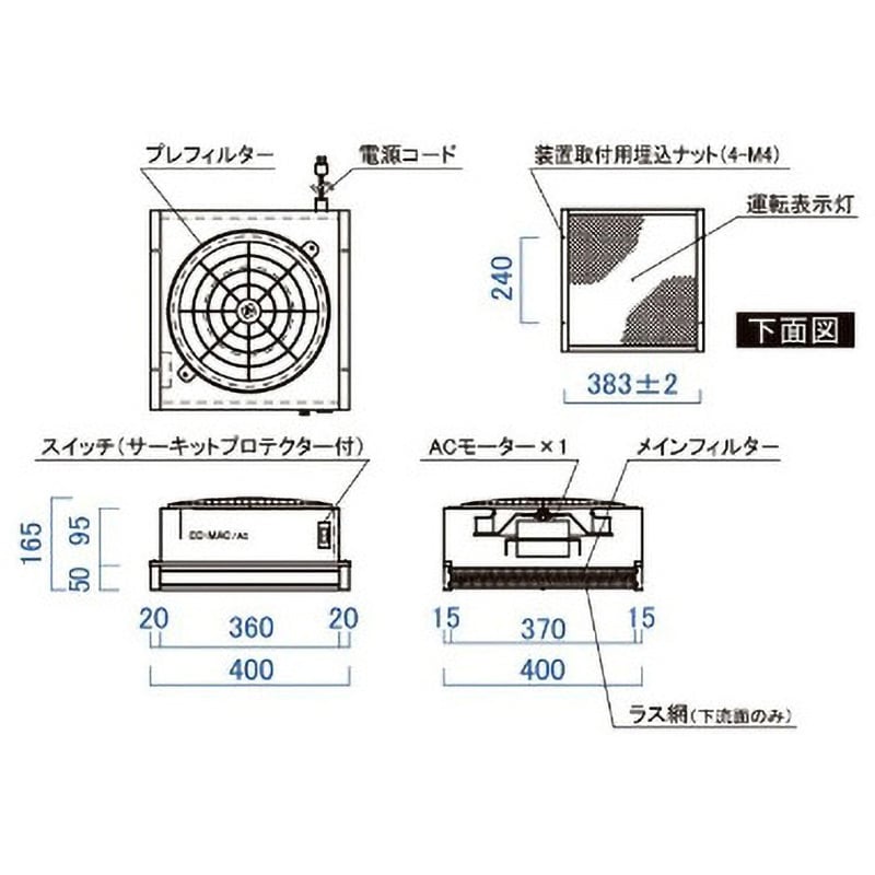 MAC-ⅡA-31 ファンフィルターユニット 日本エアーテック 送風機/ACモーター 幅400mm奥行400mm高さ165mm - 【通販モノタロウ】