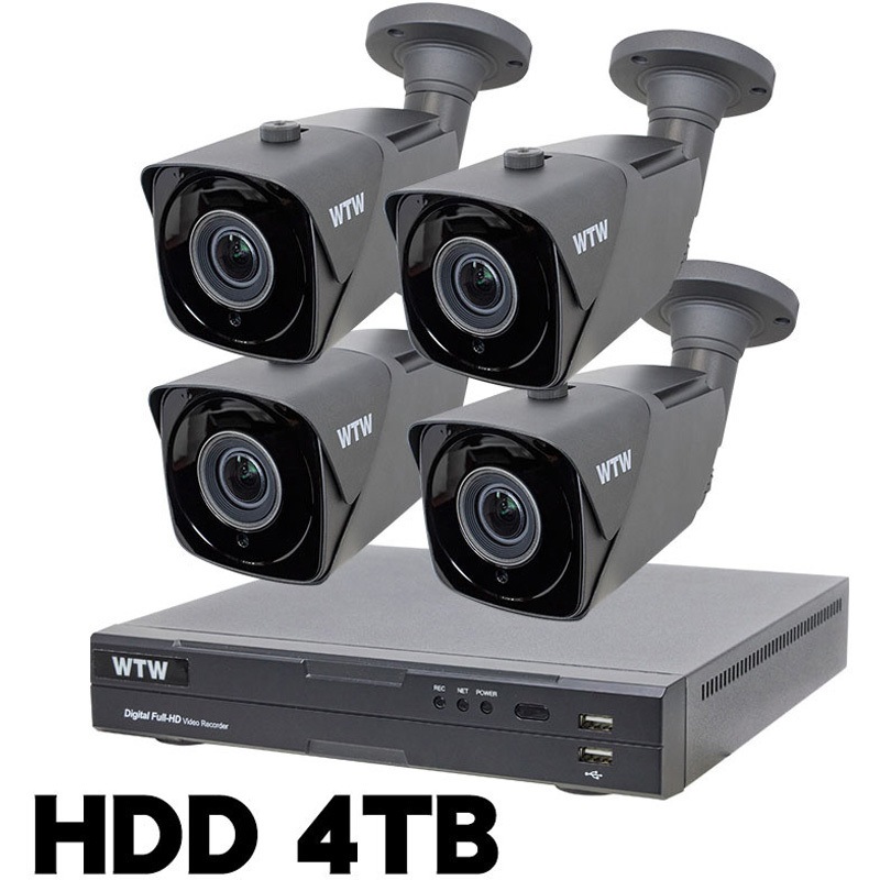 WTW-DEHP704Y2-4TB+WTW-EHR228YJ 4台 400万画素 EX-SDI 防犯カメラ カメラ+専用録画機セット 塚本無線 保証期間1年