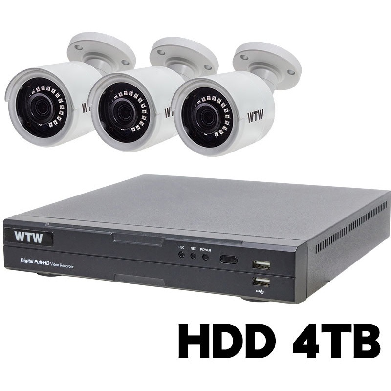 WTW-DEHP704Y2-4TB+WTW-EHR199Y 3台 400万画素 EX-SDI 防犯カメラ + 専用録画機セット 塚本無線 保証期間1年 映像出力HDMI(1920x1080p)