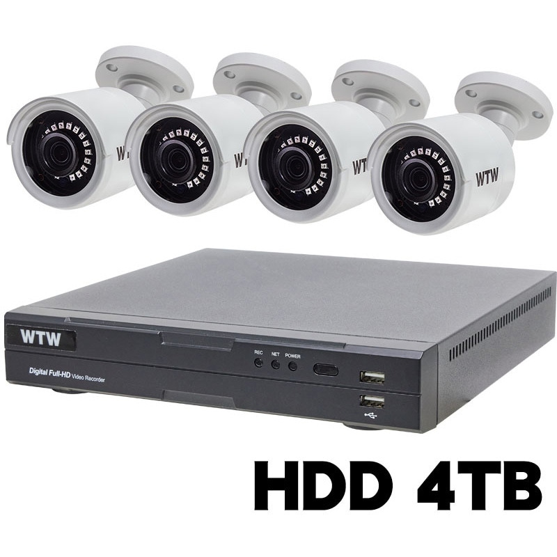 WTW-DEHP704Y2-4TB+WTW-EHR199Y 4台 400万画素 EX-SDI 防犯カメラ カメラ4台+専用録画機セット HDD8TB WTW-DEHP704Y2/WTW-EHR199Y 塚本無線 保証期間1年 映像出力HDMI(1920x1080p)