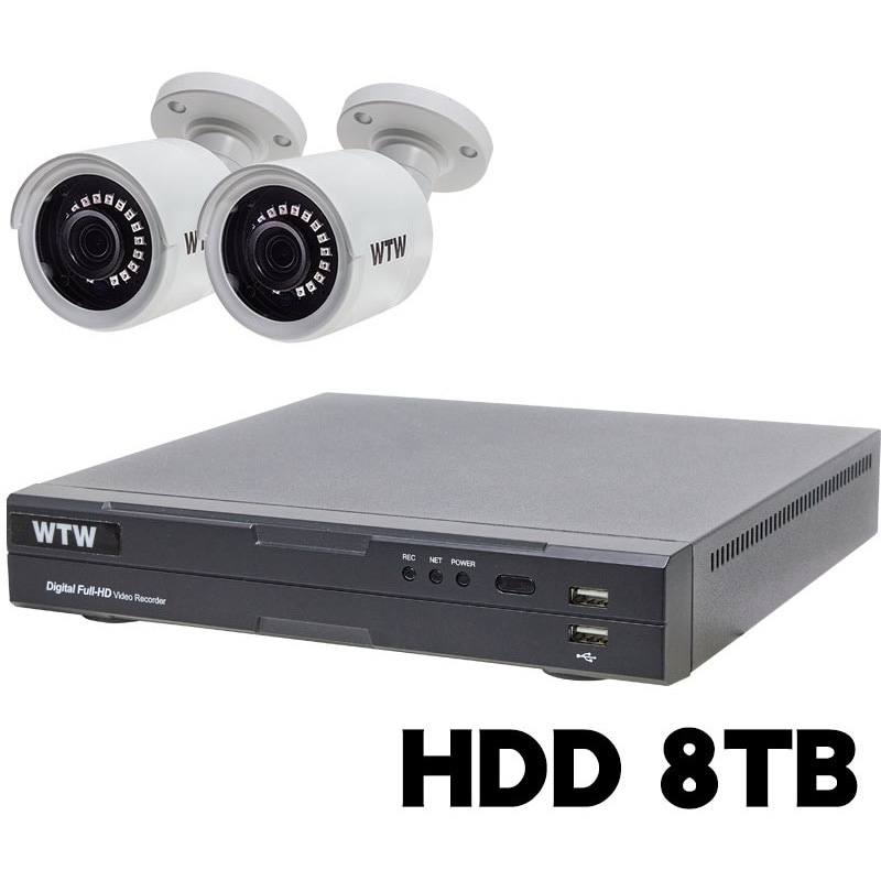 WTW-DEHP704Y2-8TB+WTW-EHR199Y 2台 400万画素 EX-SDI 防犯カメラ + 専用録画機セット 塚本無線 保証期間1年 映像出力HDMI(1920x1080p)
