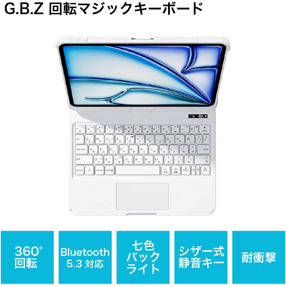 RWIPJP286 iPad用 キーボードケース G.B.Z 質量790g ホワイト色 寸法