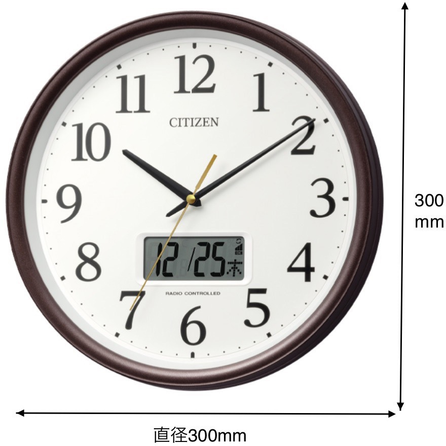 8FYA05-006 シチズン 温度湿度表示・カレンダー付電波掛け時計