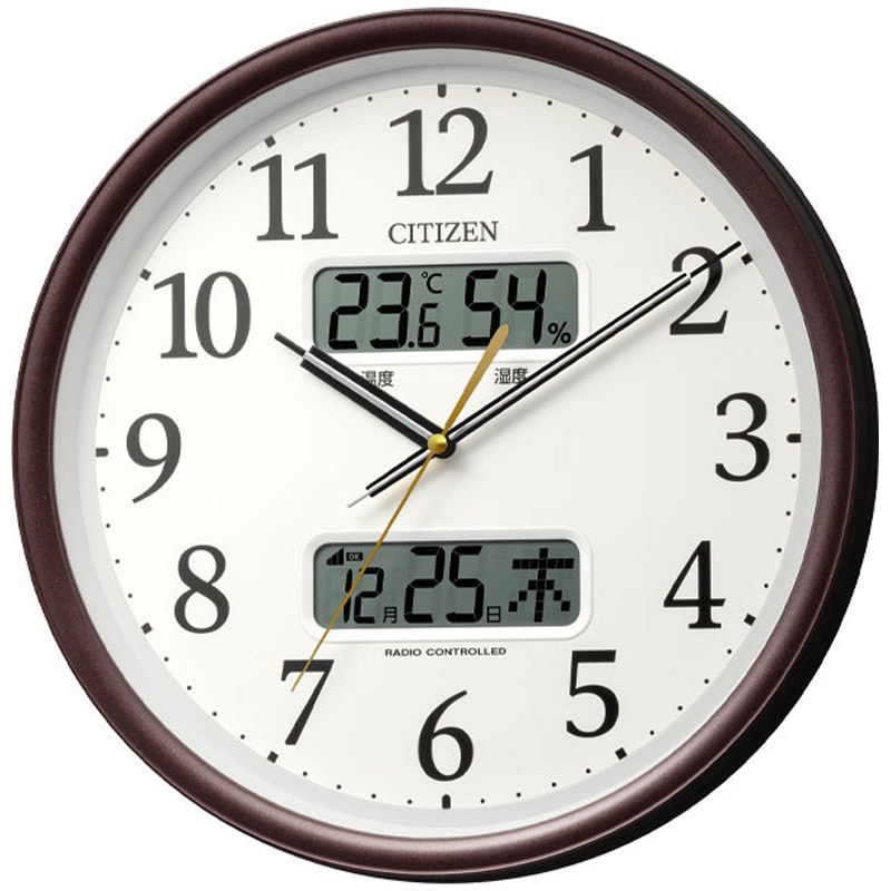 8FYA06-006 シチズン 温度湿度表示・カレンダー付電波掛け時計
