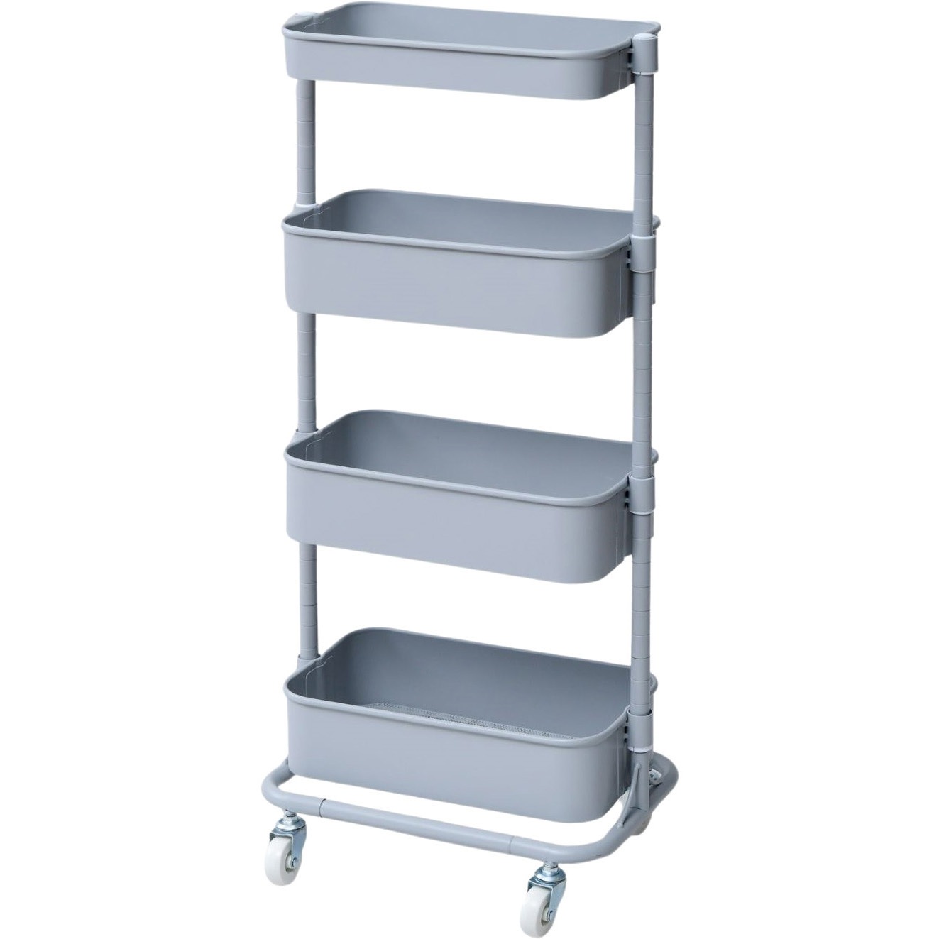LSBT-3+B+P(LGY) バスケットトローリー 収納ワゴン キャスター付き レギュラー/スリム YAMAZEN(山善) 4段 ライトグレー色