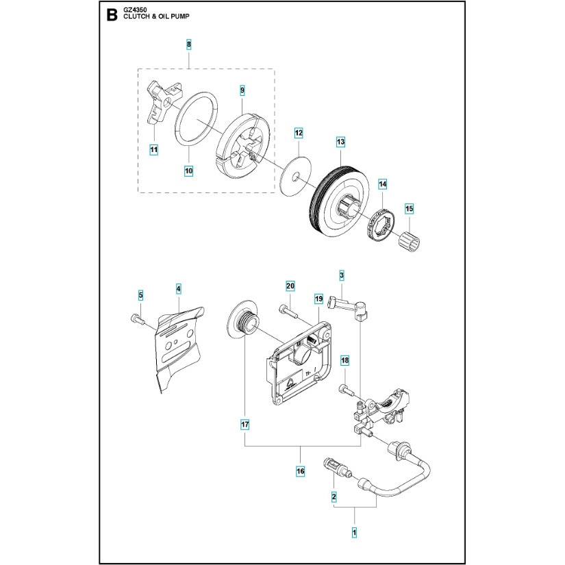585006001 ゼノア エンジンチェーンソー GZ4350 部品 クラッチおよびオイルポンプ ゼノア クラッチ ASSY