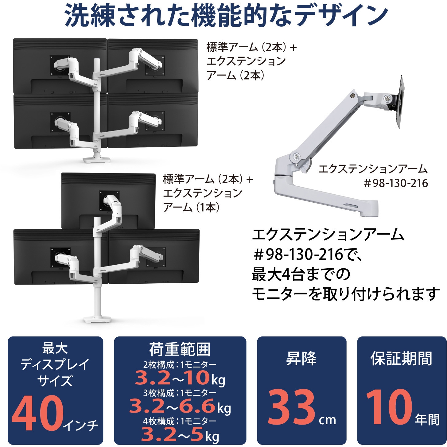 45-509-216 エルゴトロン LX デュアル モニターアーム 縦/横型 ロング