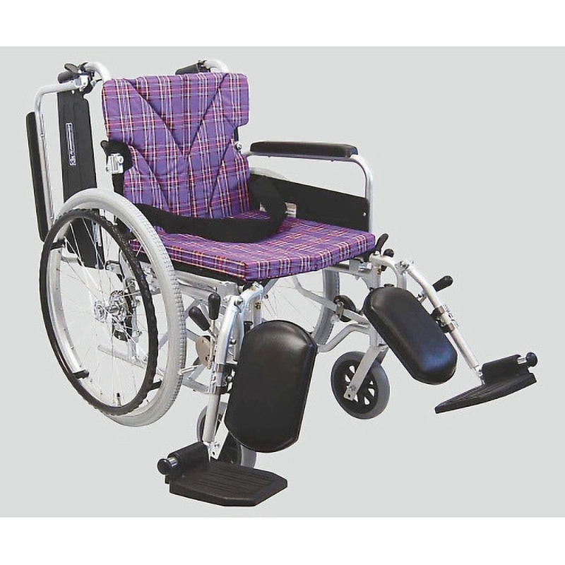 マキテック 車いす アルミ製 自走式 背固定 緑チェック