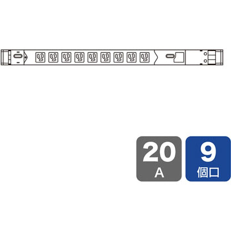 TAP-SVSL209 19インチサーバーラック用コンセント(20A) サンワサプライ 通電ランプ付き機能 コード長3m  TAP-SVSL209