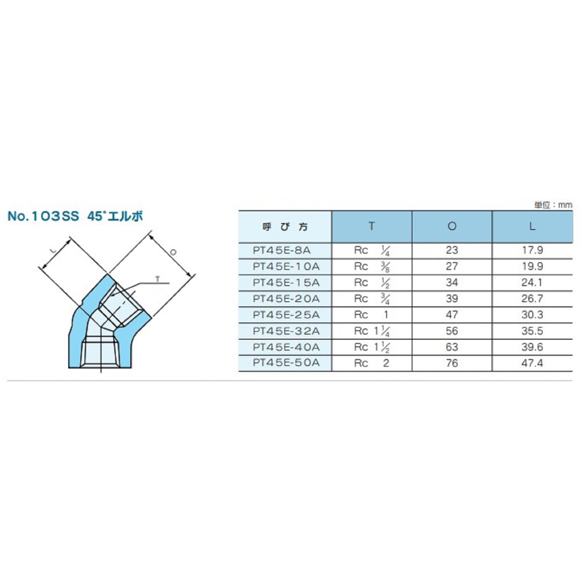 PT45E-8A ステンレス製高圧ねじ込み式管継手 No.103SUS 45°エルボ 藤井