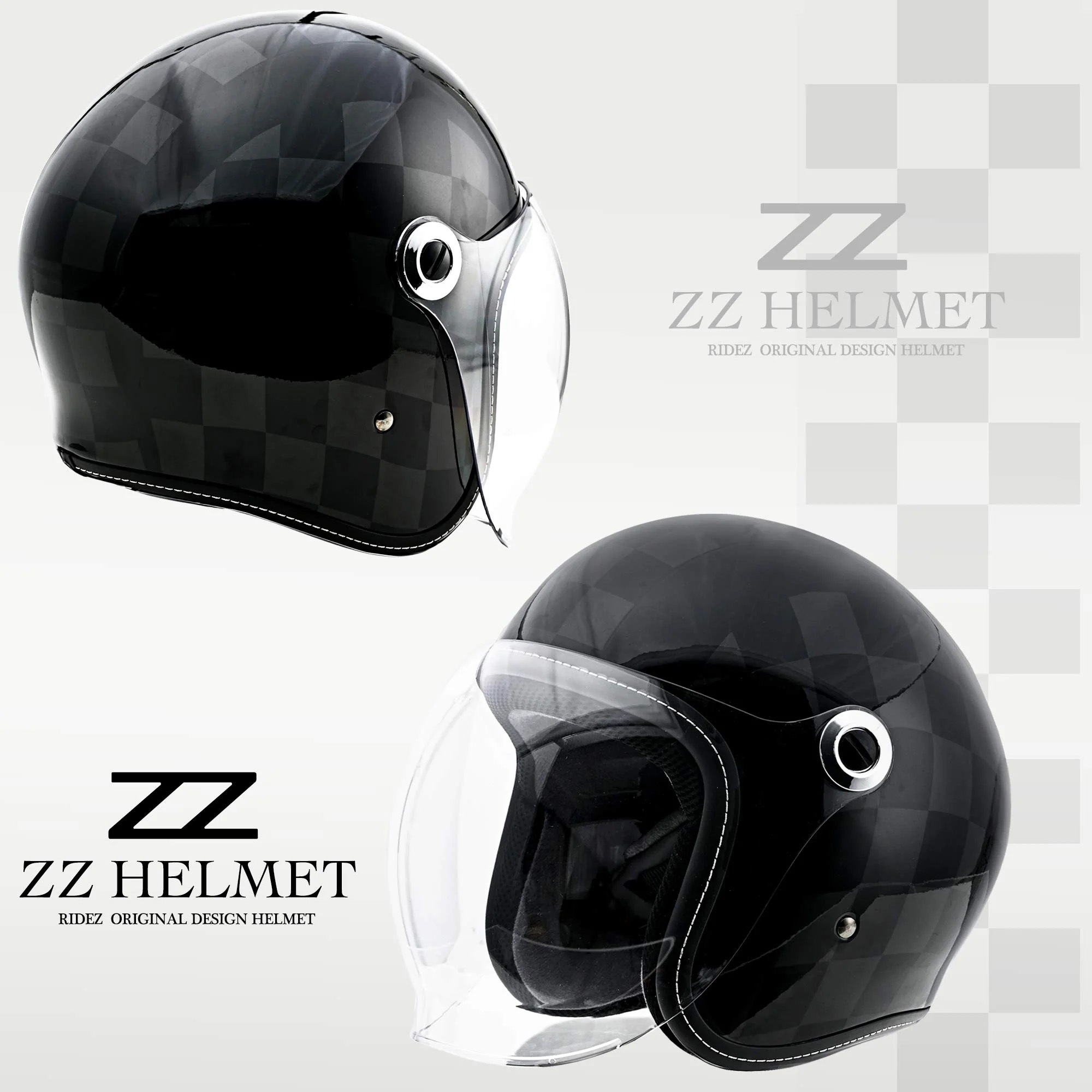 ZZ-BLACK-L-XL RIDEZ ZZ HELMET バイク用ジェットヘルメット RIDEZ