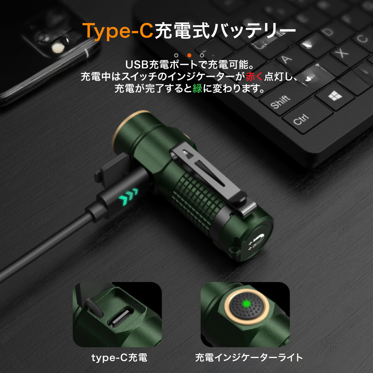 C1-G ポケットライト 1200LM Nicron(ニクロン) グリーン色 C1-G 【通販