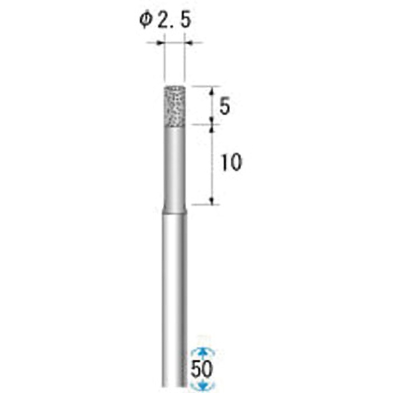 12245 超硬軸電着ダイヤモンド NSK(ナカニシ) 円筒 粒度100 軸径3mm刃径2.5mm 1本