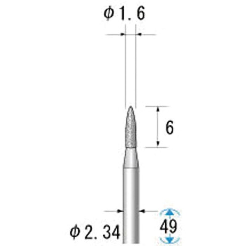 14657 メタルボンドダイヤバー NSK(ナカニシ) 粒度100 砲弾 質量8g 軸径2.34mm 1本