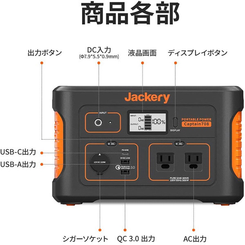 PTB071 Jackery ポータブル電源 708(容量708Wh/定格出力500W) Jackery