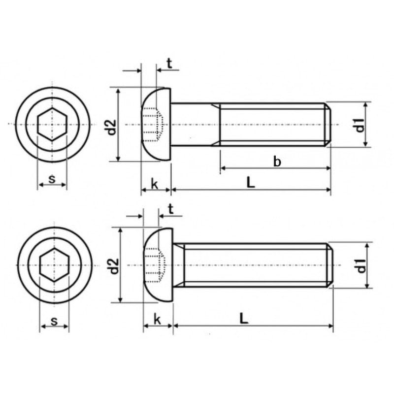 CBNF-52-1/4-2" 六角穴付ボタンボルト UNF(ステンレス)(小箱) ボサード 生地 全ねじ ねじの呼び1/4 1箱(100本)