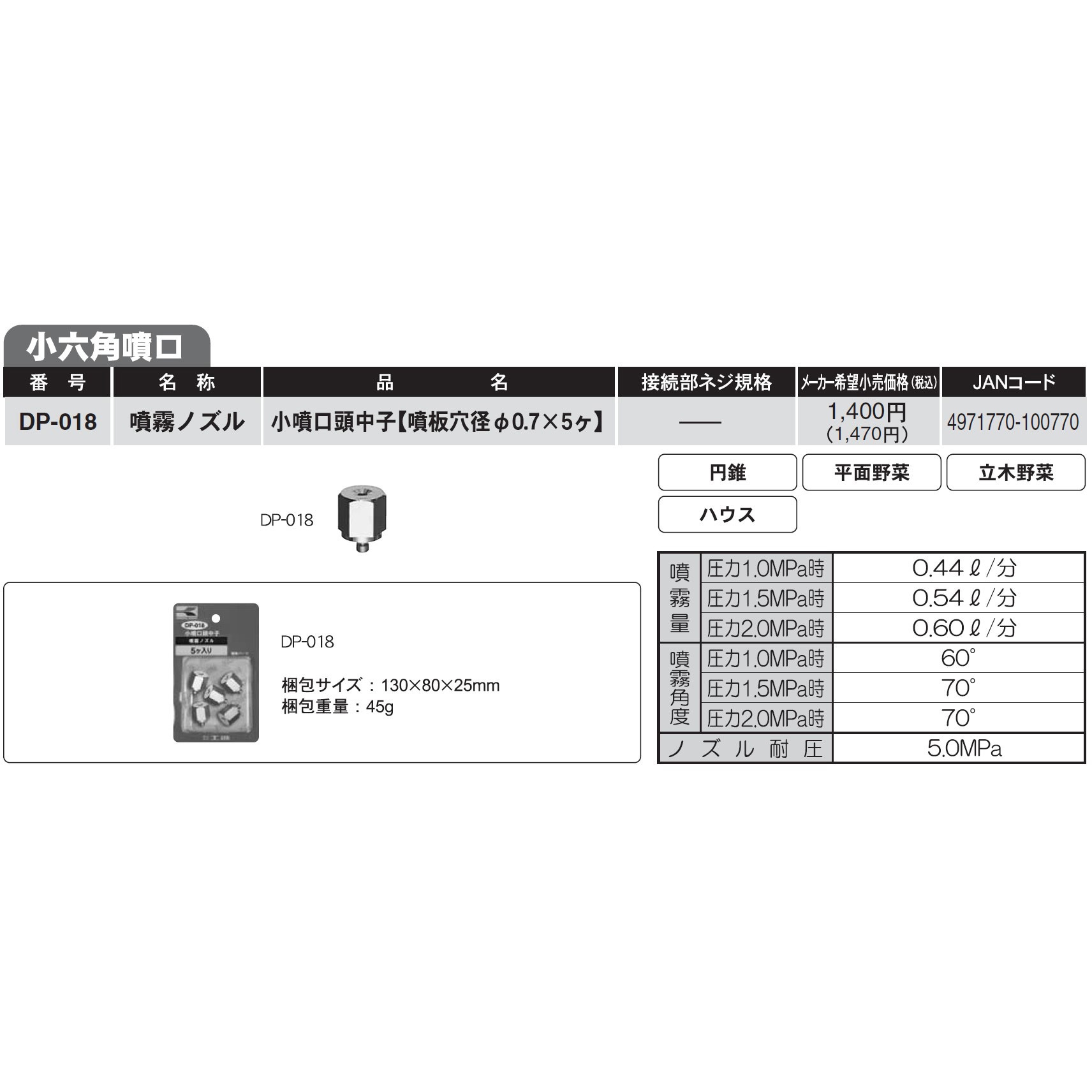 DP-018 霧状噴口 小噴口頭中子(交換用) 工進 人力用 - 【通販