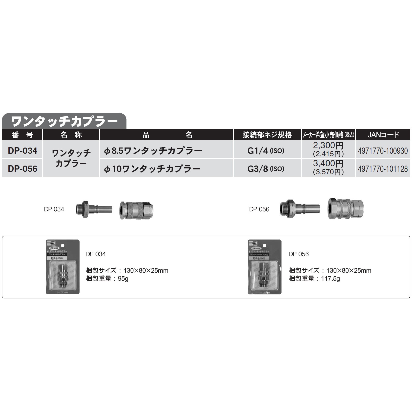 DP-034 動力噴霧機用ホース接続金具 工進 8.5mm ワンタッチカプラー DP