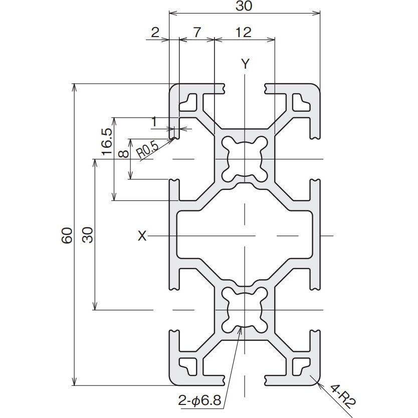 エスユウエス(SUS) SF-30・60・2H SFF-FH54 L=1500mm x4本入 アルミ