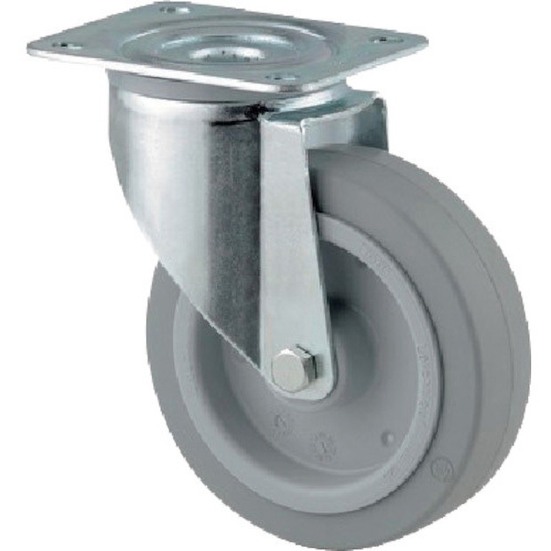 3470UFR200P63 プレート式キャスター ALPHA (タイヤ痕レスタイプ) 自在車 テンテキャスター ゴム車輪 光沢亜鉛メッキ仕上 許容荷重392daN 取付高240mm  3470UFR200P63
