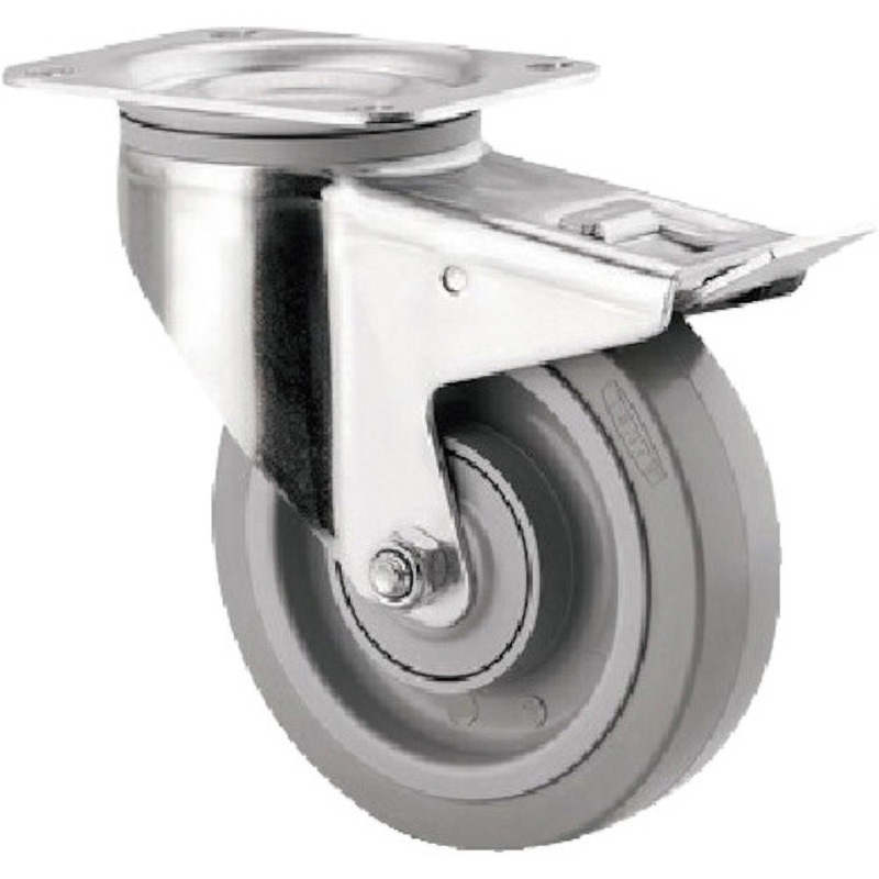 3477UFR125P62 プレート式キャスター ALPHA (タイヤ痕レスタイプ) 自在車 テンテキャスター ゴム車輪 光沢亜鉛メッキ仕上 車輪径125mm  3477UFR125P62