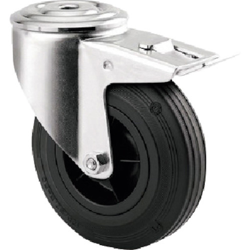 3477PVR160P30-13 ボルト穴式キャスター ALPHA(ゴム車) 自在車 テンテキャスター 光沢亜鉛メッキ仕上 車輪径160mm  3477PVR160P30-13