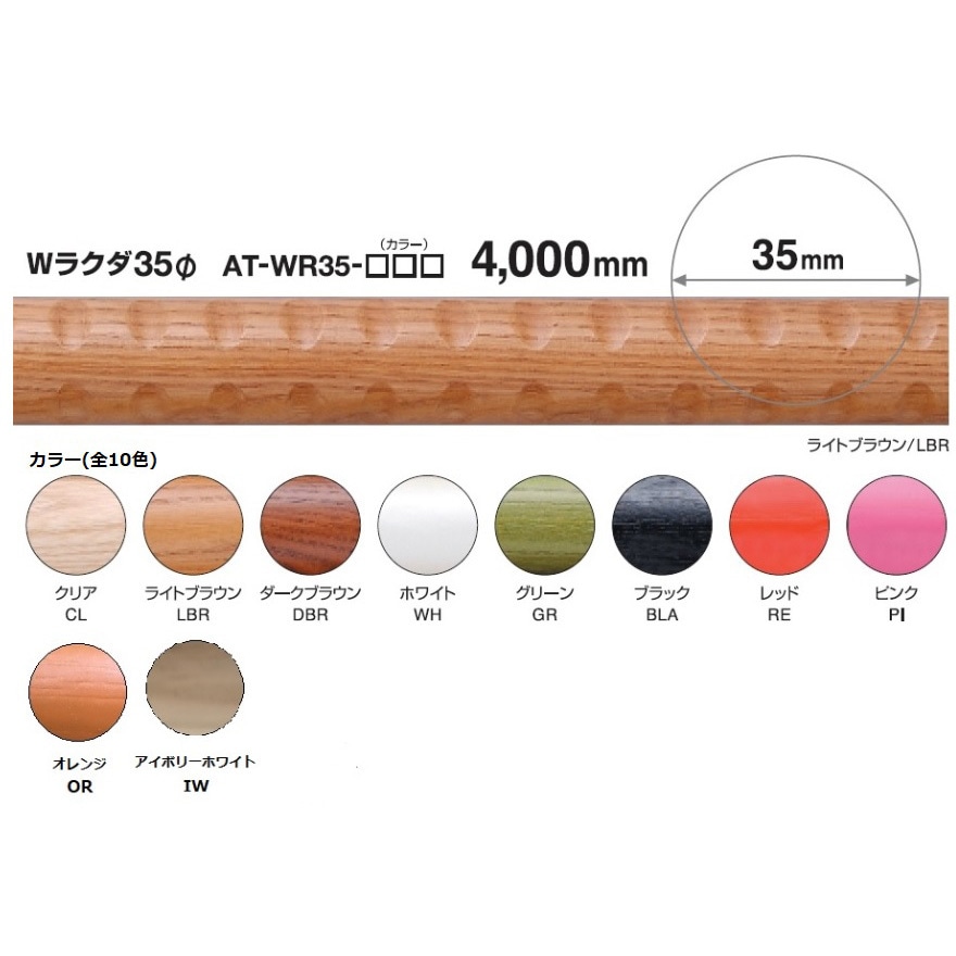 AT-WR35-BLA 木製手すり Wラクダ型 35Φ 1本 K9(駒谷) 【通販モノタロウ】