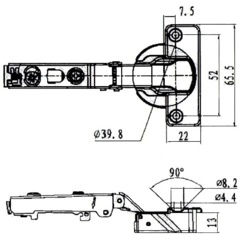 T45-F26C 全かぶせ キャッチ付 ワンタッチスライド丁番 40mmカップ 1組